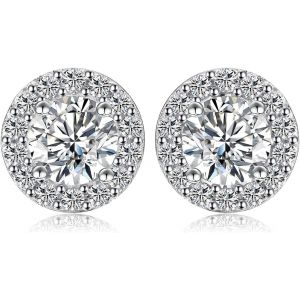 Kalhx-1ct Halo Boucles D'oreilles Taille Rond Solitaire Cubic Zirconia Argent 925 Femme,Plaqué Or Jaune Or Rose Petite Clous D'oreilles Pierre Fille,Diamant Simulé Ensemble Bijoux Mariage - Neuf