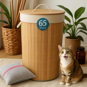 Panier à linge- panier a linge pliable bambou¿ corbeille a linge- panier de rangement bac a linge paniere a linge sale laundry basket- boîtes de rangement avec sac en tissu amovible- sac à linge - Neuf