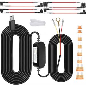 Dash Cam Wiring Kit,Micro Charger for Onboard Camera,Low Voltage Protection DC 12-24V to 5V/2.5A,24H Parking Monitoring with Fuse - Neuf