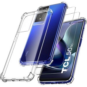 Pack 3-En-1 Compatible Tcl 50 5g (6,6"") : Coque Tpu Transparente Souple + 2 Verres Trempés Protecteurs 0,33 Mm - Neuf
