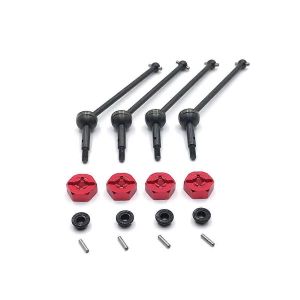 Arbre d'entra&icirc;nement en m&eacute;tal et adaptateur hexagonal de roue de 12 mm pour 144001 144010 124007 124019 124018 pi&egrave;ces de mise &agrave; niveau de voiture RC, rouge - Neuf