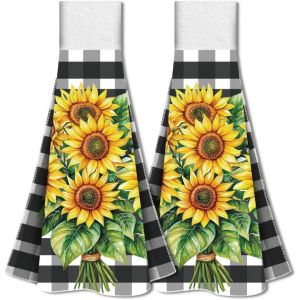 Eryi-2 Torchon De Cuisine Tournesol Avec Boucle De Suspension, Serviette De Cuisine À Motif De Tournesol Serviettes À Vaisselle Pour Cuisine Salle De Bain Décoration De Maison - Neuf