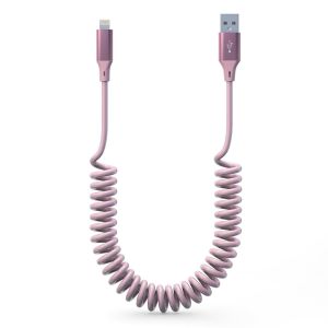 KALCX-Câble Lighning Iphone Spirale Aple Carplay Cable [Certifié Aple Mfi] Câble Iphone Voiture Carplay Court Avec Synchronisation De Données,Cordon De Chargeur Rétractable Pour Iphone/Pad/Pod,Rose - Neuf