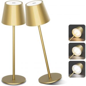Lampe De Table Sans Fil,Lampe De Table &Agrave; Piles Led,6000mah,Lampe De Table &Agrave; Piles Tactiles &Agrave; 2 Lames,Blanc Chaud (2700k - 6000k),Ip54,Salle &Agrave; Manger,Chambre &Agrave; Coucher,Bar(Or Mat) - Neuf