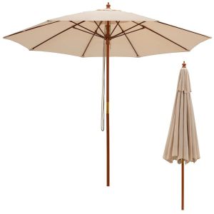 Parasol De Jardin Pliable 283 X 252,5 Cm M&eacute;canisme De Poulie Ventil&eacute; Ambiance Cosy En Polyester Beige Helloshop26 20_0012982 - Neuf