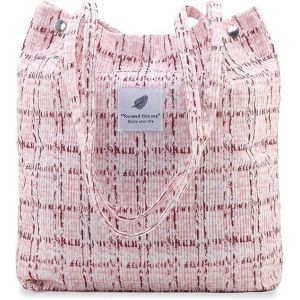 Sac Cabas Femme Grand Format, Sac Velours Côtelé Femme, Doux, Grande Capacité, Réutilisable, Convient Pour Le Quotidien, Les Voyages Scolaires, Le Bureau Et Le Shopping[H3696] - Neuf