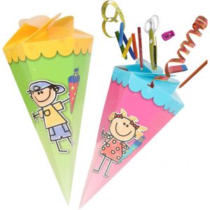 2X cônes Scolaires 30 cm-cônes Scolaires pour frères et s?urs en Carton-cône de Bonbons Pliable pour la rentrée Scolaire-Emballage Cadeau pour Les débutants.[B298] - Neuf
