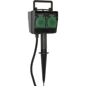 Ytfhg-1154440 Prise De Jardin Avec Piquet De Terre Ip44 4 Prises, Noir/Vert, 1,4m - Neuf