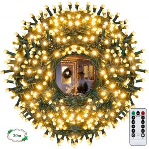 JGD-Guirlande Lumineuse 30M, 300 LEDBlanc Chaud Sapin de No&euml;l 8 Modes de Minuterie &Eacute;tanche Decoration Noel Exterieur et Interieur IP44 F&ecirc;te Mariage Arbre Christmas,Nouvel An,Terrasse Fil Vert - Neuf