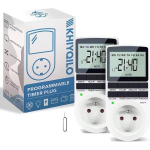 Minuterie Num&eacute;rique, Lot de 2 Prises Programmables Digitales,Programmateur Journalier/Hebdomadaire 18 Programmes, 2/24H, 7 Jours, Economie d'Energie - Neuf