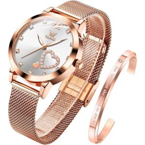 Womens Watch Gift Set Avec Bracelet Rose Gold Ladies Minimaliste Minimaliste Slim Robe Décontractée Analogique Montre À Quartz Imperméable - Neuf