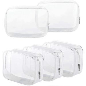 Paquet de 5 sacs de toilette en plastique transparent à fermeture éclair Trousse de toilette approuvée par la TSA Trousse de maquillage cosmétique portable pour les vacances,la salle de bain et l'orga - Neuf
