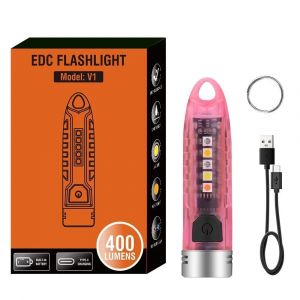 Uit-Porte-Clés Lampe De Poche Led Uv Aste De Type C,Lanterne De Poche De Camping Étanche,Torche Structurels Ente,Porte-Clés Uit V1,Edc.Pink. - Neuf
