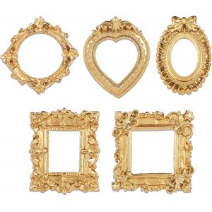 Lot De 5 Mini Cadres Photo Vintage En R&eacute;sine Dor&eacute;e,Petits Ornements Antiques,Dessus De Table,Pr&eacute;sentoir De Bijoux,Cadres Gothiques,Supports De Photographie Pour Bricolage,No&euml;l,D&eacute;coration - Neuf