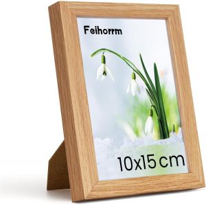 Cadre photo en ch&ecirc;ne - Avec verre tremp&eacute; - Pour photos de 20 x 30 cm - Sans passe-partout ou photos 12 x 17 cm - Avec passe-partout - Cadre photo en bois massif - Beige - 20 x 30 cm - Neuf