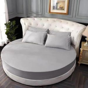 Rond Drap Housse 220x220, Gris Clair Coton Drap-Housse Avec &Eacute;lastique Complet, Respirant Doux, Bed Sheets Convient Pour Matelas Jusqu'&agrave; 25 Cm - Neuf