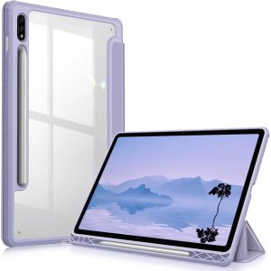 JGD-Coque pour Samsung Galaxy Tab S8 11 Pouces 2022 / Galaxy Tab S7 11 2020 - [Rangement de Stylet] Housse Arri&egrave;re Transparente Etui Antichoc Pochette Sommeil/R&eacute;veil Auto, Lilas - Neuf