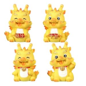 4 Pcs Mini Figurine De Dragon Du Nouvel An Chinois R&eacute;sine Dor&eacute; Du Zodiaque Chinois Dragon Statue Pour Nouvel An D&eacute;cor De Voiture De Table - Neuf