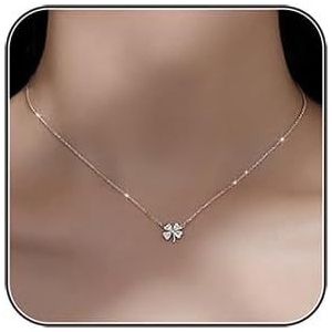 Kgabery-Collier En Argent 925 Pour Femmes Avec Pendentif Trèfle À Quatre Feuilles,Longueur Réglable De 40 À 60 Cm,Chaîne Solide Et Durable Comme Porte-Bonheur - Neuf