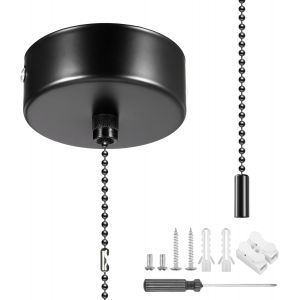 CHECARZHN--NO1-Interrupteur À Tirette Chromé Pour Salle De Bain Avec Jeu De Chaînes Et Outil De Montage Pour Accessoires De Salle De Bain - Cylindre Rond (Noir) - Neuf