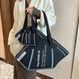 Lot de 2 sacs &agrave; bandouli&egrave;re pour masque pour femme, grande capacit&eacute;, en toile, noir, pour courses (L+S) - Neuf