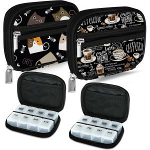 Pilulier Semainier Pilulier Medicaments 7 Jours Semainier Medicament Boîtes À Pilules De Voyage Avec Étui À Fermeture Éclair Pour La Médecine,La Vitamine,Le Supplément-Noire 03 + Noire 02 - Neuf