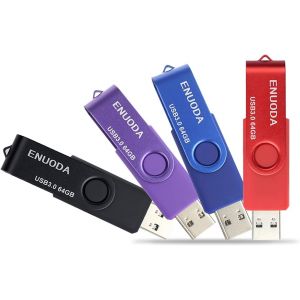 BNHGO-Lot de 4 Clé USB 64 Go Grande Vitesse USB 3.0 Flash Drive Stockage Rotation Disque Mémoire Stick (Mixte Couleur:Rouge Noir Bleu Violet) - Neuf