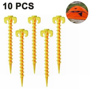 Ancrages De Sol Spiral&eacute;s Jaunes Durables &iquest; Lot De 10 Piquets De Tente Pour La Plage, La Pelouse Et L'attache Des Animaux De Compagnie &iquest; L&eacute;gers Et Faciles &Agrave; Utiliser - Neuf