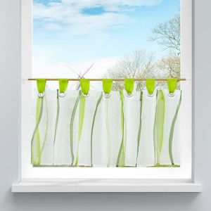 1 Pièce Rideau Brise-Bise Motif De Vagues À Passants En Polyester Passe Tringle Transparent Décoration Pour Chambre Salle Be Bain Cuisine Vert H/L 45/120cm - Neuf