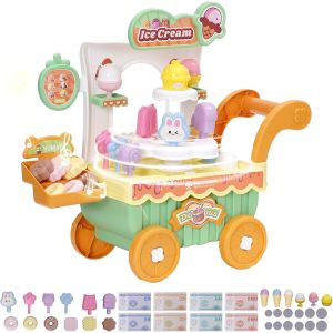 ERYI-Jouet De Crème Glacée,Chariot Pour Enfant Avec Sucette,Chocolat,Glace,Beignets,Musique,Jeu De Rôle Chariot Chariot Cadeau Éducatif Pour Enfant De 3 Ans Et + Garçon Fille (Vert) - Neuf