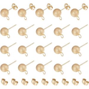 Kal-30 Pcs 304 Boucles D'oreilles À Clou En Acier Inoxydable Boucles D'oreilles À Clou Boules Texturées Boucles D'oreilles Rondes Dorées Avec Écrous D'oreille Et Boucles Horizontales De Bijoux - Neuf