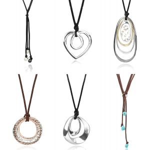 Kales-6 Pcs Long Pendentif Colliers Pour Femmes Bijoux De Mode Simple Longue Plume Feuille Coeur Turquoise Costume Y Collier Femmes Déclaration Long Collier Ensemble - Neuf