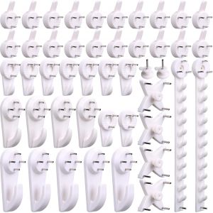 Crochet Mural Sans Traces Pour Cadre & Tableau - 53Pcs - Crochet De Fixation En Plastique Blanc Pour Mur Dur Ou Brique - Fixations Attache Cadres & Tableaux - Accroche Murale - Neuf