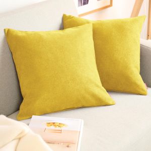 CAUC-Housse de Coussin 60x60 cm canape - Lot de 2 - Housse Coussin 60x60 cm en Chenille Douce avec Fermeture &eacute;claire cach&eacute;e - Protection d&eacute;corative certifi&eacute;e Oeko-Tex - Lavage Facile - Moutarde - Neuf