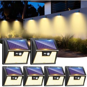 Lot De 6 Lampe Solaire Exterieur Detecteur De Mouvement, 176 Led Lumiere Ext&eacute;rieur Ip65 &Eacute;tanche Spot Solaire 3 Modes Eclairage Exterieure, Projecteur Ext&eacute;rieure Pour Jardin Garage, Blanc Chaud - Neuf