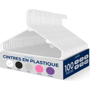 Serenelife Cintres Plastique Blanc, Cintre Gain de Place, Durables et Fins, Parfaits pour Le Linge/Un Usage Quotidien, Peuvent Supporter jusqu'&agrave; 2,5 kg pour Manteaux, Costumes, Robes - Lot de 100 - Neuf