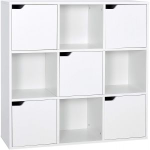 SUBZONAL-tag&egrave;re de Rangement 9 Cubes Biblioth&egrave;que en Bois, Inclus 4 Cubes Ouvertes et 5 Cubes avec Portes pour Salon Bureau Style Moderne, Blanc (9 Cubes) 90 D x 30,3 W x 90 H cm - Neuf