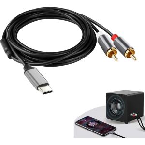 VornixorSarlshop-C&acirc;ble 2 RCA USB C, Adaptateur USB C vers 2RCA M&acirc;le Audio St&eacute;r&eacute;o, Adaptateur USB C RCA Num&eacute;rique Auxiliaire Compatible avec iPhone 15 iPad Huawei Enceintes Amplificateur Home Cin&eacute;ma T - Neuf