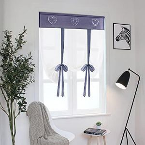 Eryi-1 Pièce Broderie Store Bateau De Serrage À Voilage Abat Jour Brise Rideaux Tulle Window Coque Pour Chambre À Coucher, Bureau, Salle De Bain, Cuisine, Bleu, Largeur 100 X Hauteur 140 - Neuf