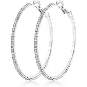 Kal-Boucles D'oreilles Cr&eacute;oles En Or 14 Carats Avec Strass -Grandes Boucles D'oreilles Fines -Cr&eacute;oles Hypoallerg&eacute;niques En Or Pour Femmes Et Filles -Cr&eacute;oles En Or 40/50/60/70 Mm - Neuf