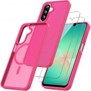 3 In 1 Magn&eacute;tique Coque Pour Samsung Galaxy A17 5g Aimant&eacute;e Avec 2 Verres Tremp&eacute;s,Dos Anti Rayures Antichoc Housse Fond Mat Translucide Bumper Case - Rouge - Neuf