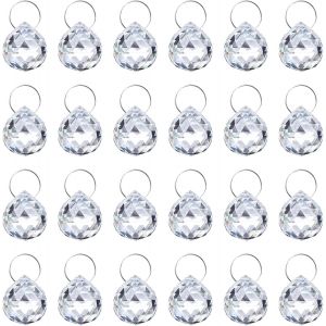 MEVRONISSHOP-Lot de 24 cristaux &agrave; suspendre - 23 x 25 mm - En verre - Avec 24 anneaux en m&eacute;tal - Pour lustre, fen&ecirc;tre, jardin, mariage, ornement, artisanat - D&eacute;coration - Neuf