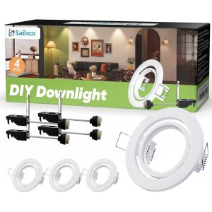 Subzonal-Spot Encastrable Gu10 Set Cadres De Montage Pour Spot Encastrable,Spots De Plafond En Acier Blanc Orientable 60&deg;,Rond Plat Cadre D'encastrement 70mm Pour Int&eacute;rieur,230v,Blanc,Lot De 4 - Neuf
