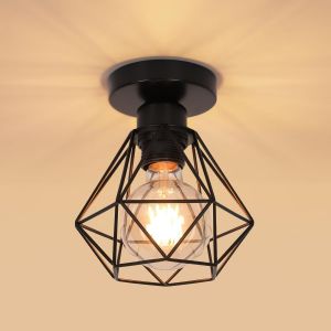 Kalanka-Plafonnier Industriel Vintage, Luminaire E27 R&eacute;tro Lustre Suspension Design M&eacute;tal Cage, Lampe De Plafond Noir Pour Salon Cuisine Chambre Restaurant Caf&eacute; Bar, &Oslash;160mm - Neuf