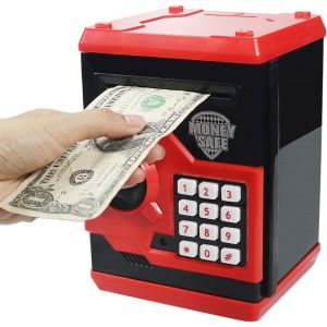 Tirelire Électronique Avec Mécanisme De Défilement Automatique, Mini-Coffre-Fort (Rouge), Jouet Pour Enfants, Cadeau D'anniversaire Ou De Noël Pour Garçons Et Filles - Neuf