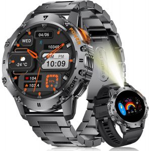 Montre Connectée Homme Avec Appel Bluetooth/Led Lampe,1.43"" Hd Smartwatch Homme Avec 500 Mah Batterie/Fréquence Cardiaque Sommeil Moniteur/120+ Modes Sportifs Pour Android Ios,Noir - Neuf