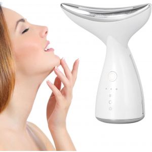 Masseur Pour Le Visage Et Le Cou, Appareil De Beaut&eacute; Pour Le Visage Et Le Cou, 3 Lumi&egrave;res Led, 3 Modes De Massage Par Compresse Chaude, Masseur Rechargeable Raffermissant La Peau (Blanc) - Neuf