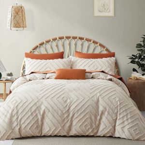 Sjzg-Tuftée Parure De Lit Bohème Housse De Couette 220x240 Broderie À La Main Parure De Lit 2 Personne En Microfibre Avec Fermeture Beige Ensemble De Literie Avec 2 Taie D'oreiller 65 X 65 Filles - Neuf