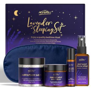 Jgd-Ensemble De Couchage Lavande, Avec Spray Pour Le Sommeil, Cr&egrave;me Au Magn&eacute;sium, Huile Essentielle, Sel D'epsom, Masque Pour Les Yeux, Kit De Bain, Kit Spa, Cadeau D'anniversaire, Calme Et D&eacute;tente - Neuf