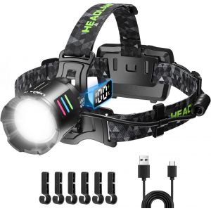Lampe Frontale Ultra Puissante 100000lm, Usb C Rechargeable 3 Modes Avec D&eacute;tecteur De Mouvement, Batterie Longue Dur&eacute;e 9000mah, Zoomable Angle R&eacute;glable De 90&deg; Lampe Frontale Pour Camping - Neuf